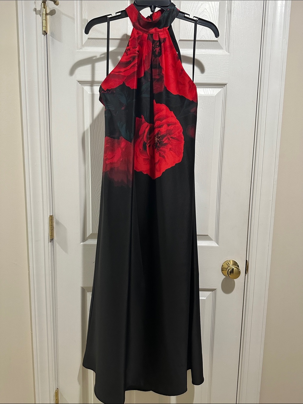 Karl Lagerfeld Black Maxi Dress with Red Floral Print